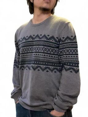 Volcom Men's Fair Isle Pattern Knit‎ Crewneck Sweater Brown
